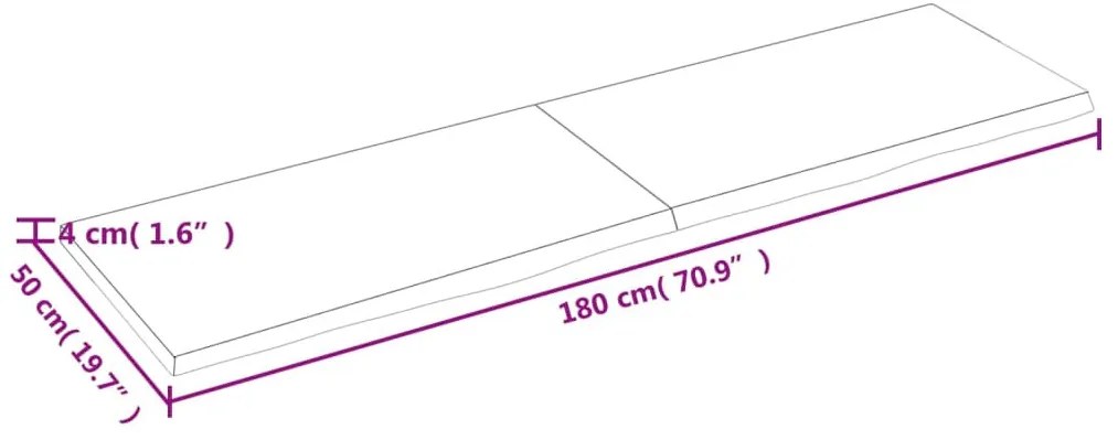 sötétbarna kezelt tömör tölgyfa fali polc 180 x 50 x (2-4) cm