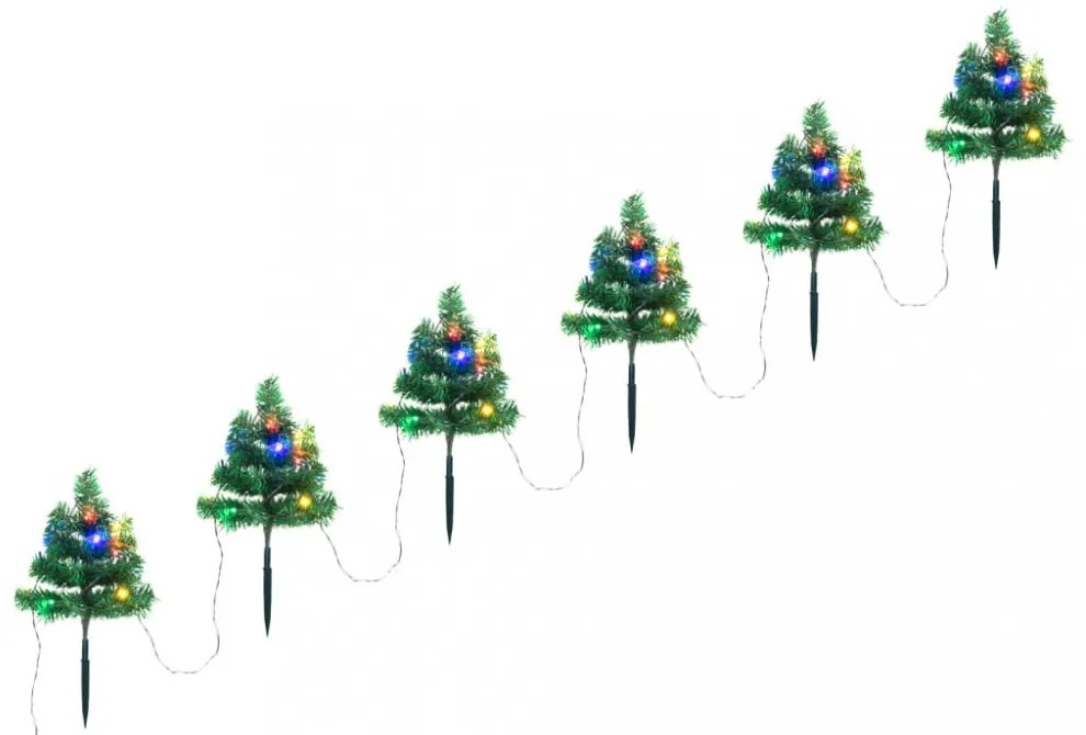 6 db PVC karácsonyi ösvényt jelző díszfa színes LED-ekkel 45 cm
