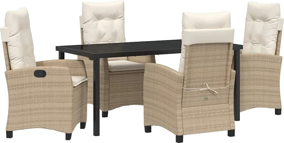 vidaXL Kert étkező szett párnával 5 pcs Bézs polirattan