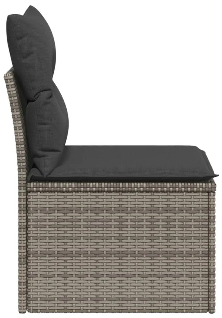 Szürke polyrattan karfa nélküli kerti kanapé párnával