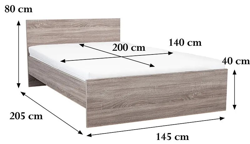 Miami franciaágy ágyneműtartó nélkül 140x200 cm yorki tölgy-yorki tölgy