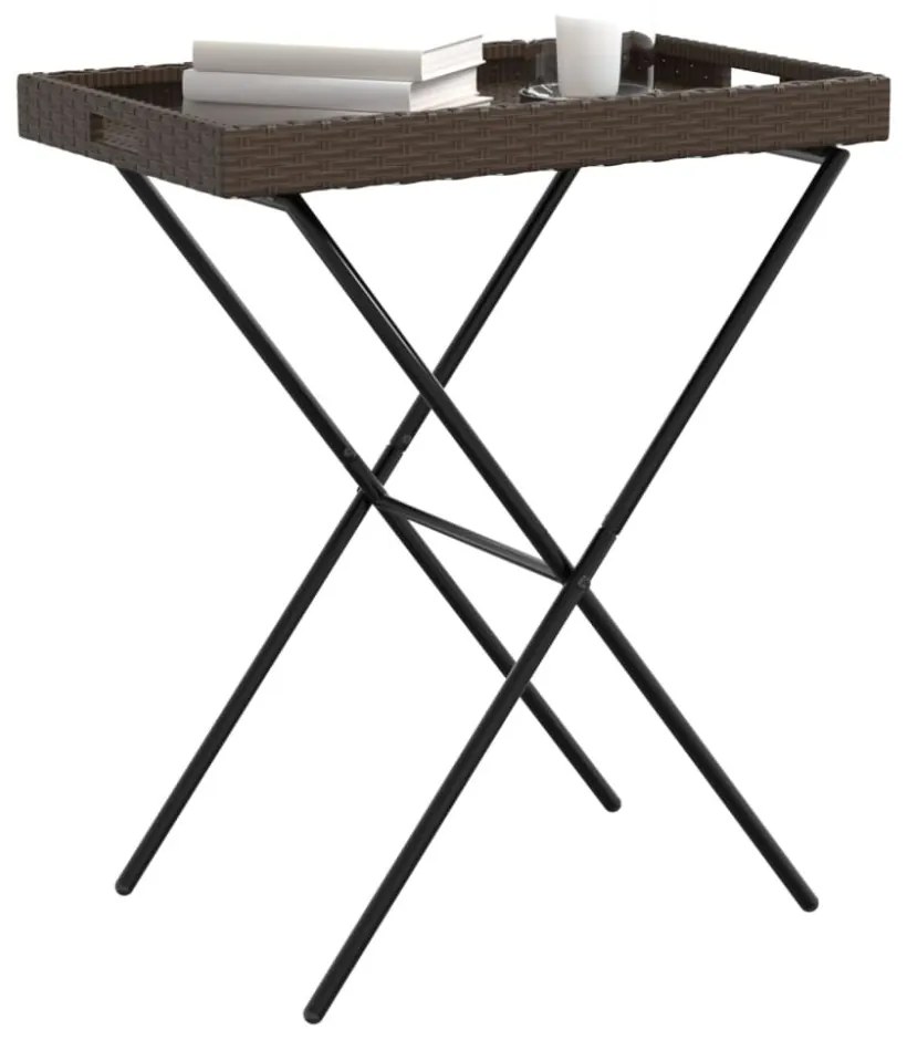 barna összecsukható polyrattan tálcaasztal 65 x 40 x 75 cm