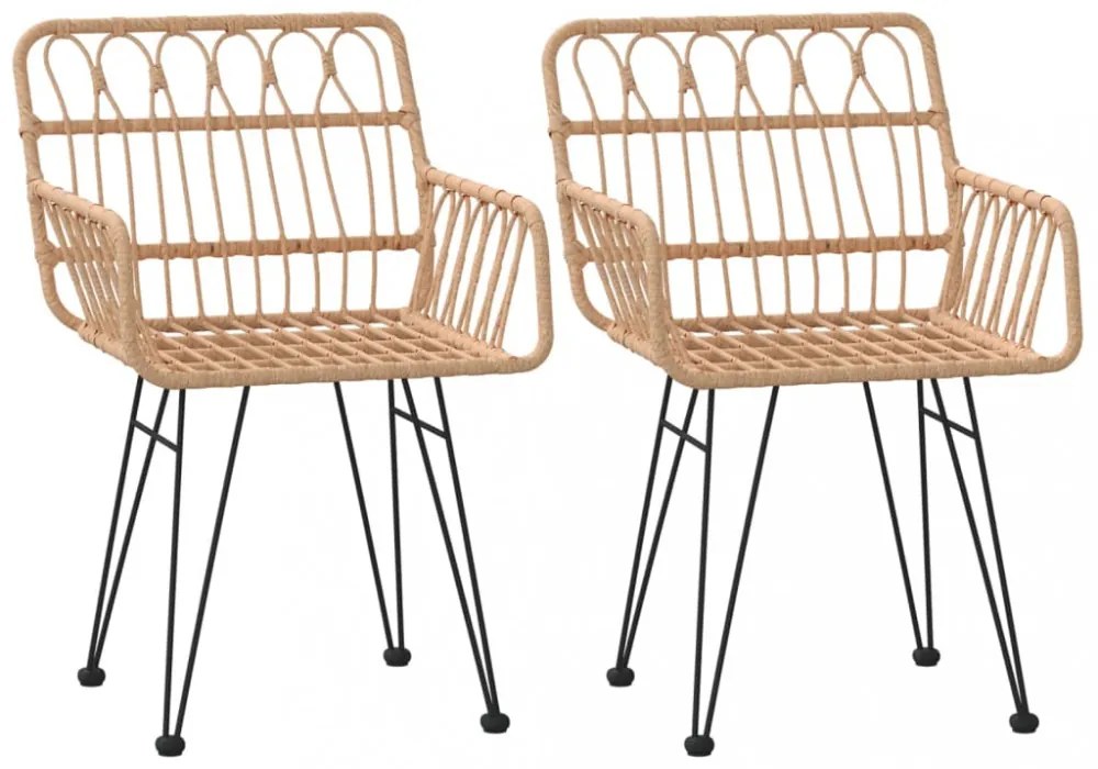 2 db fekete PE rattan karfás kerti szék 56 x 64 x 80 cm