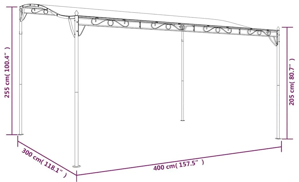 krémszínű szövet és acél pavilon 4 x 3 m 180 g/m²