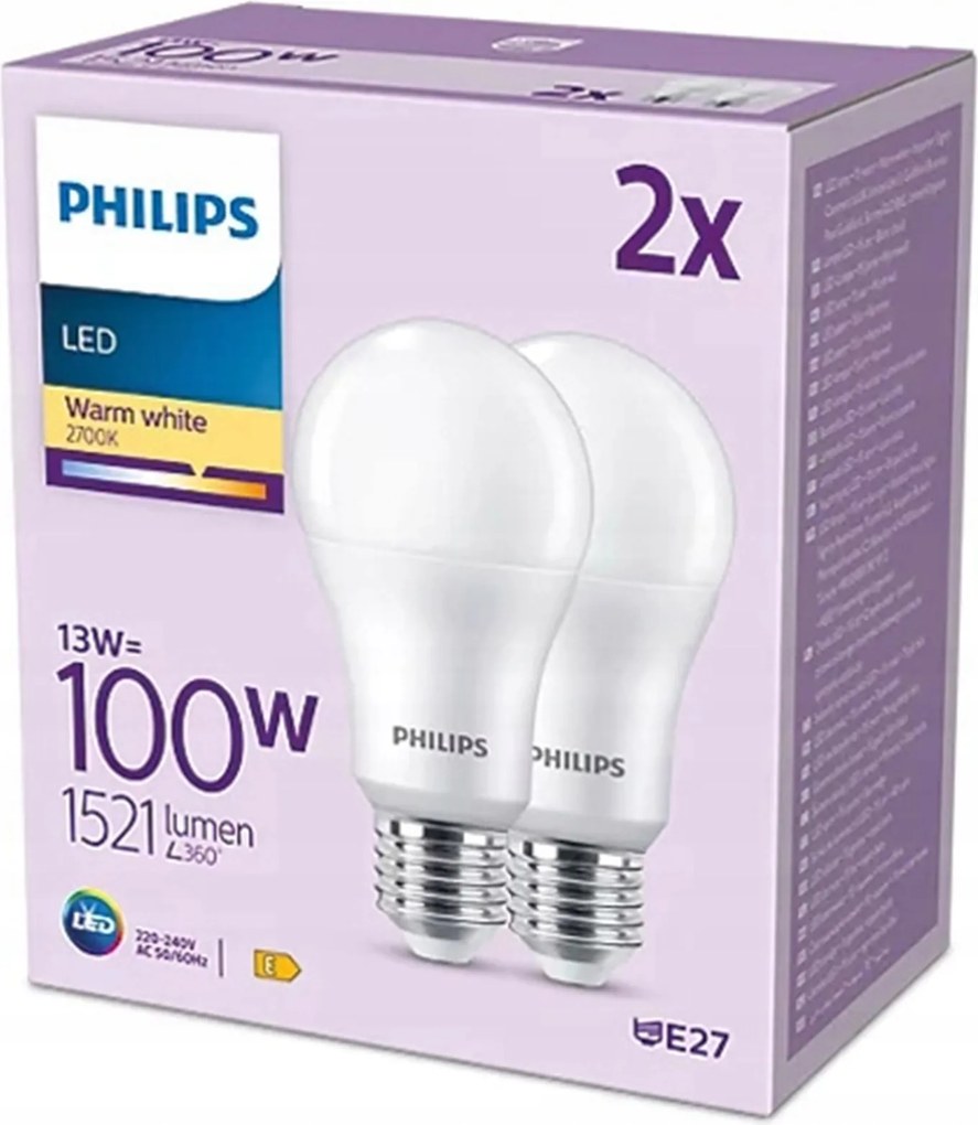2 db-os Led izzó szett E27 A67 13W 100W 1521lm 2700K Meleg 150° Philips