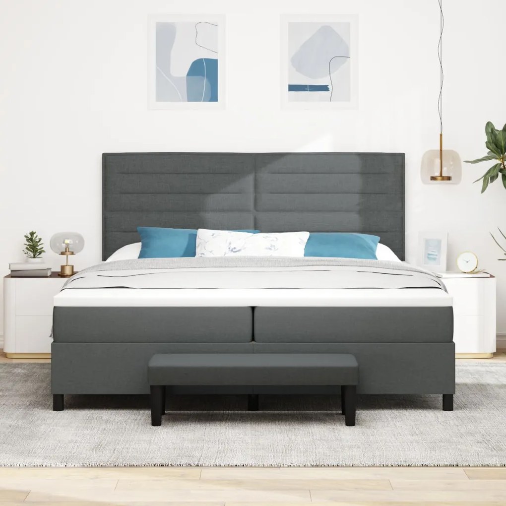 Box Spring Ágy Matracot és Padot Sötétszürke 200x200 cm Szövet