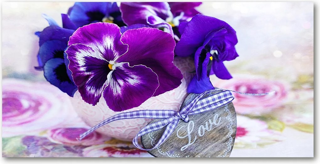 Fotó üvegkép Lila árvácskák 140x70