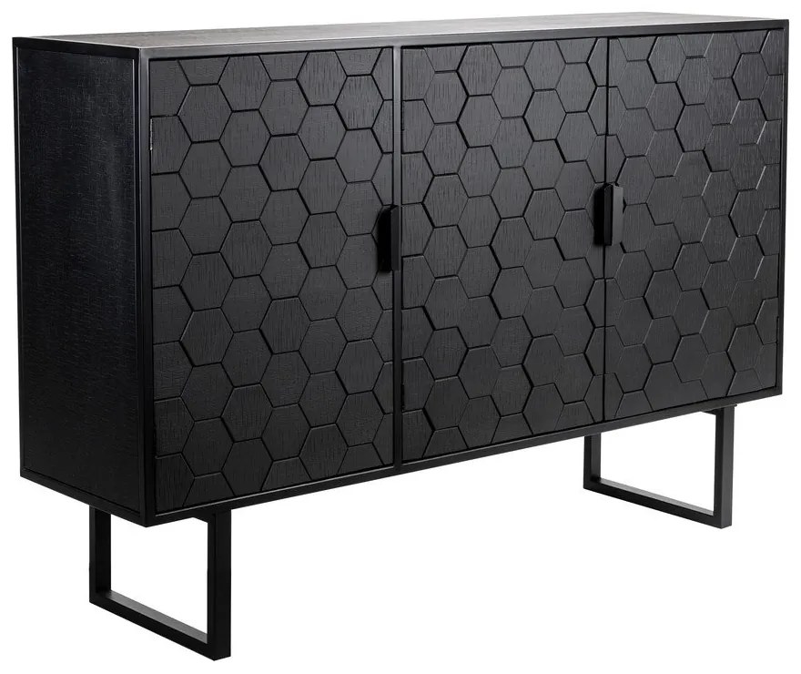 Fekete borovi fenyő alacsony komód 135x90 cm Linc – White Label