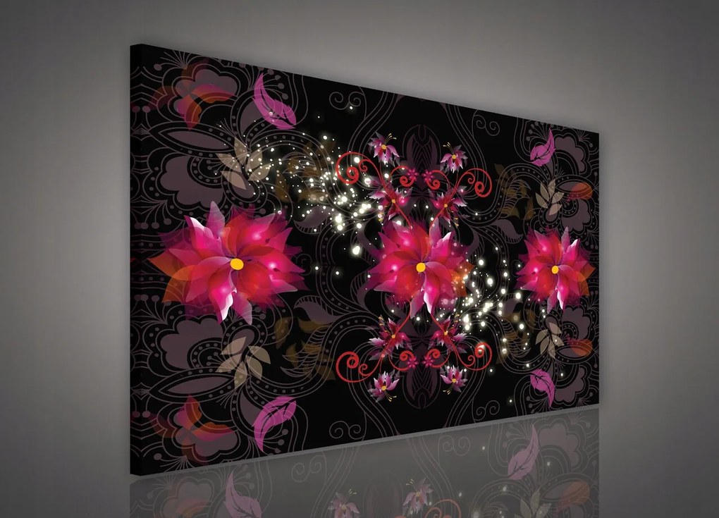 Vászonkép 100x75 Virágok ragyogás éjszaka minták dísz dekoráció elegancia modern