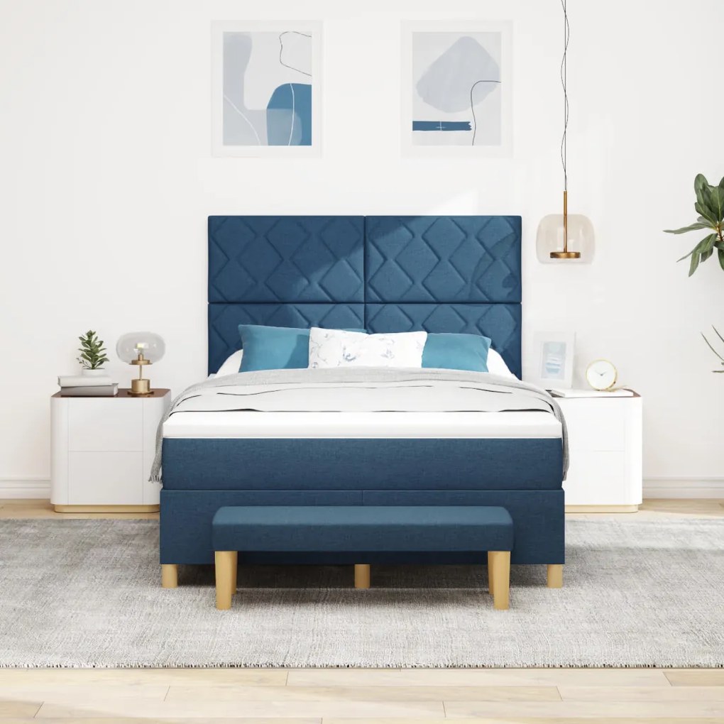 Boxspring ágy matraccal és paddal Kék 140x200 cm Szövet