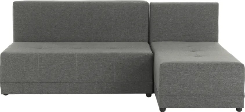 Sarokülőgarnitúra, J allású, ágyfunkcióval, szövet szürke/ párnák fekete, MEXX