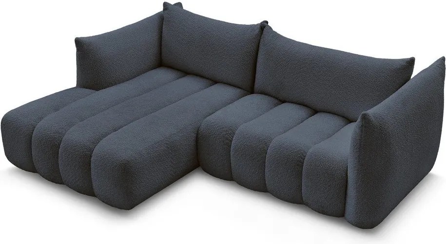 Sötétkék buklé sarokkanapé (bal oldali-heverő résszel) Azra – Bobochic Paris