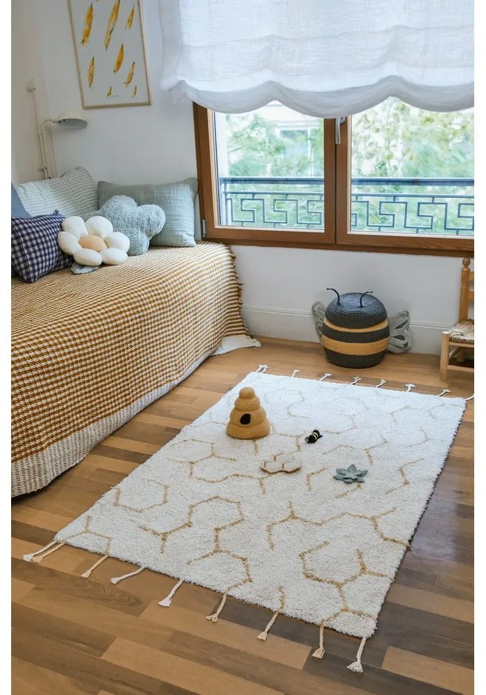 Krémszínű pamut gyerek játszószőnyeg 90x130 cm Pollination – Lorena Canals
