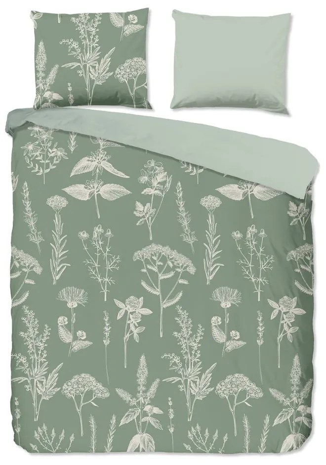 Zöld kétszemélyes hosszabbított flanel ágyneműhuzat 200x220 cm Herbs – Good Morning