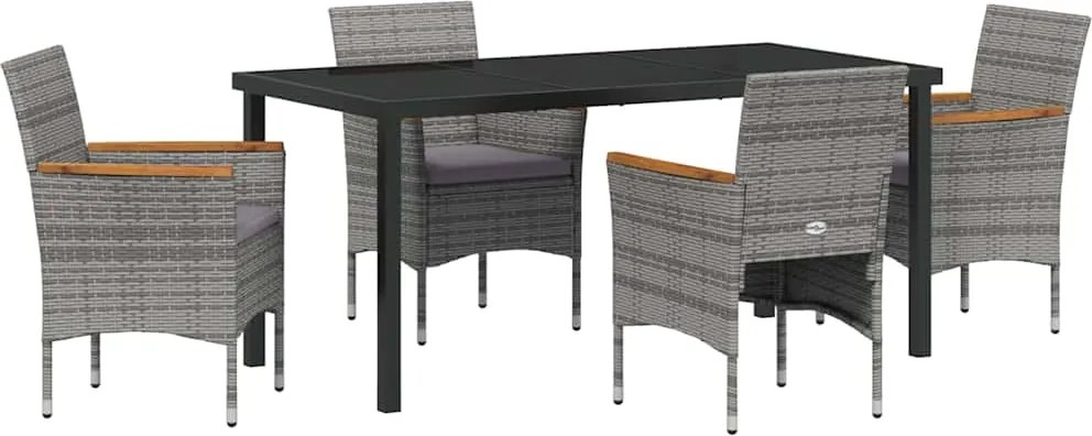 vidaXL Kert étkező szett párnával 5 pcs Szürke polirattan
