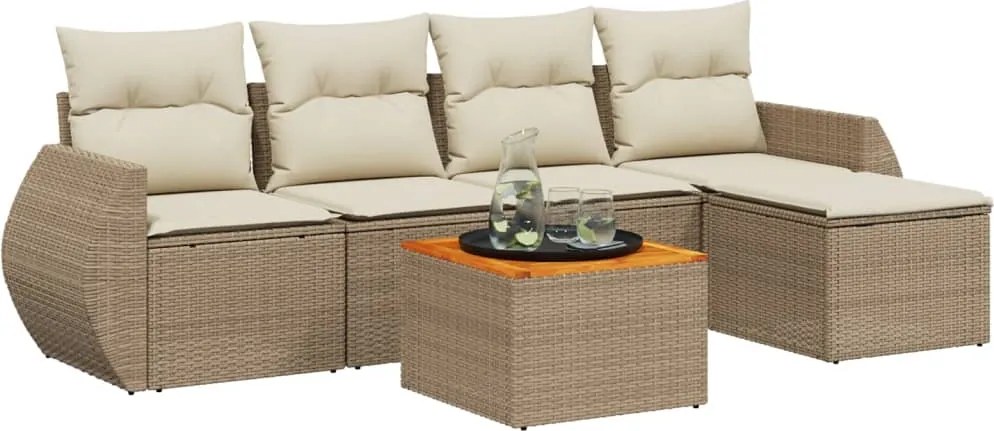 vidaXL 6 részes bézs polyrattan kerti ülőgarnitúra párnával