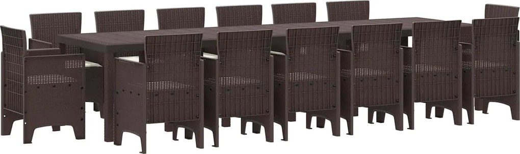 vidaXL Kert étkező szett 15 pcs Barna Polt rattan