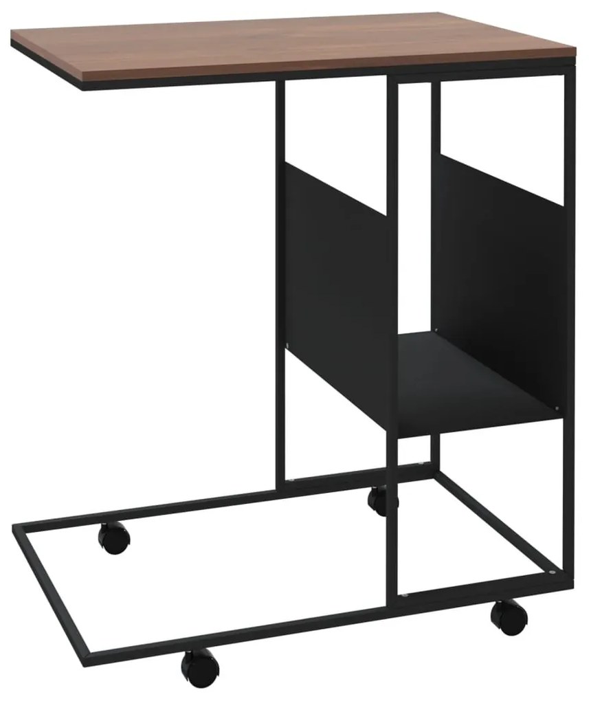 Fekete szerelt fa kisasztal kerekekkel 55x36x63,5 cm