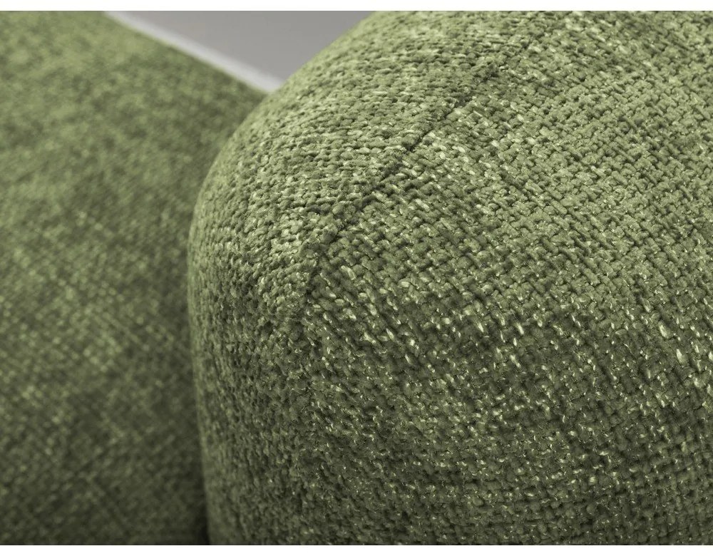 Zöld zsenília kinyitható-tárolóhelyes sarokkanapé (bal oldali-heverő résszel) Mele – Makamii