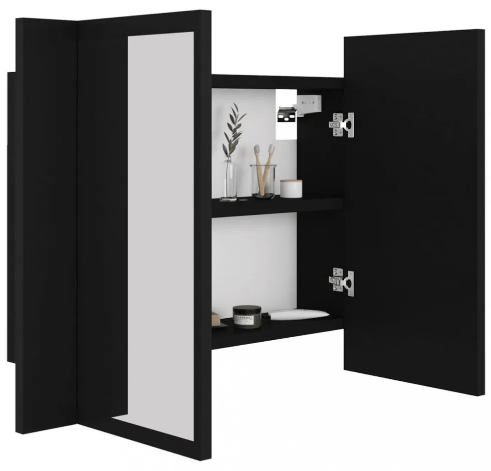 fekete akril LED-es fürdőszobaszekrény tükörrel 60x12x45 cm