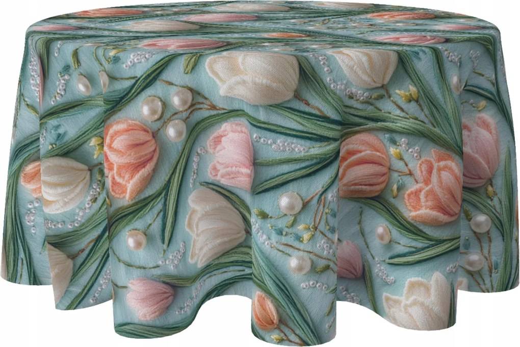 Abrosz Kerek Tavaszi 140 CM Asztalra Kerek Tavaszi Tulipán Virág Minta 394