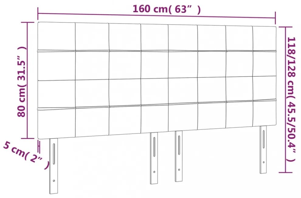 sötétszürke bársony LED-es fejtámla 160x5x118/128 cm
