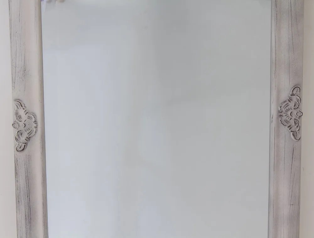 Romantikus stílusú keskeny fali tükör koptatott fehér vintage fa keretben 155x38x3cm