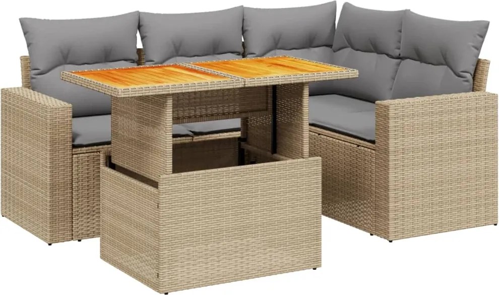 vidaXL 5 részes bézs polyrattan kerti ülőgarnitúra párnákkal