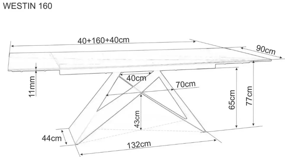 Westin I fekete bővíthető étkezőasztal 160-240 cm