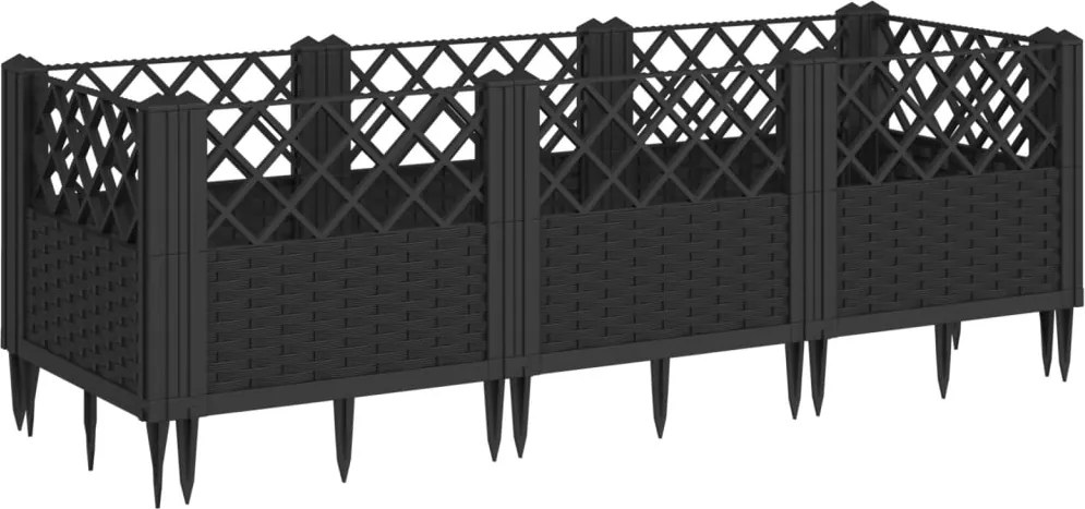 vidaXL fekete PP kerti virágláda cövekekkel 123,5 x 43,5 x 43,5 cm