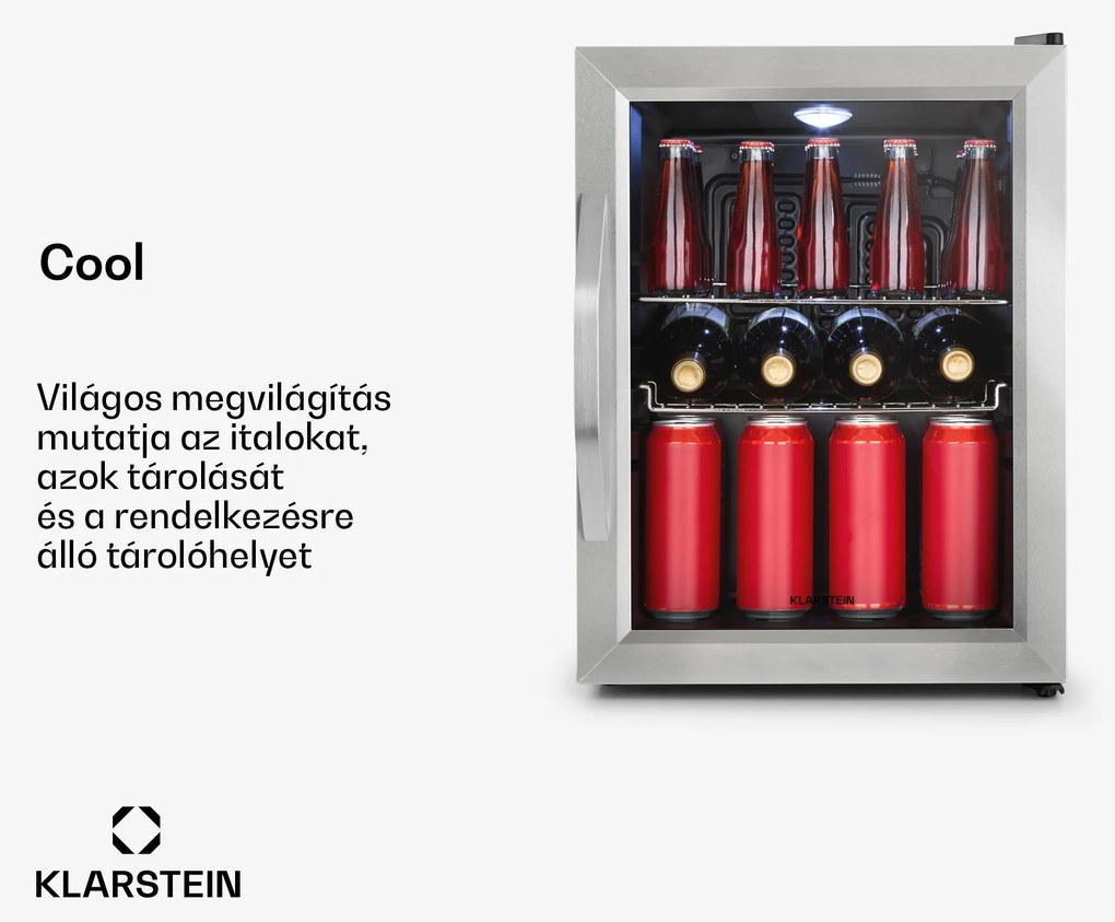 Klarstein Beersafe M, hűtőszekrény, C energiahatékonysági osztály, LED, 2 fém rács, üvegajtó, fekete