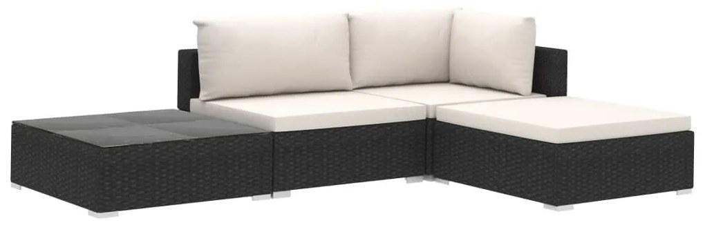4 részes fekete polyrattan kertibútor-garnitúra párnákkal
