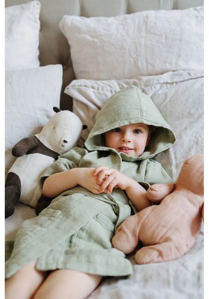 Nature zöld len gyerek fürdőköpeny, méret: 122 - 128 - Linen Tales