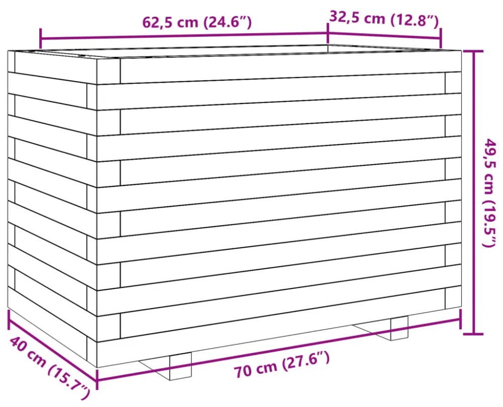 vidaXL fehér tömör fenyőfa virágláda 70 x 40 x 49,5 cm