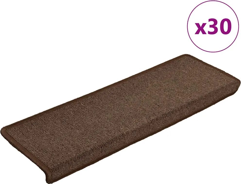 vidaXL 30 db lépcsőszőnyeg, kávébarna, téglalap alakú széllel, 65 x 21 x 4 cm