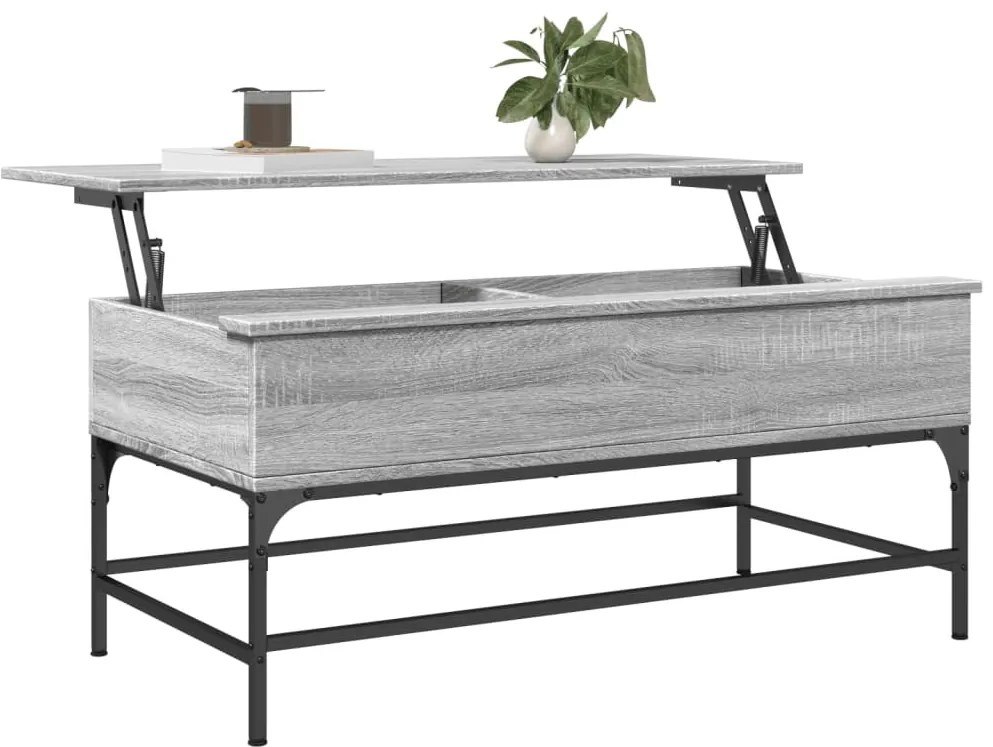 Szürke sonoma szerelt fa és fém dohányzóasztal 100 x 50 x 45 cm