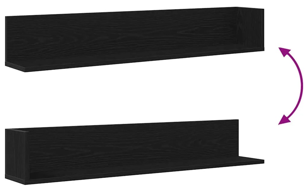 2 db fekete szerelt fa fali polc 100 x 16,5 x 16,5 cm