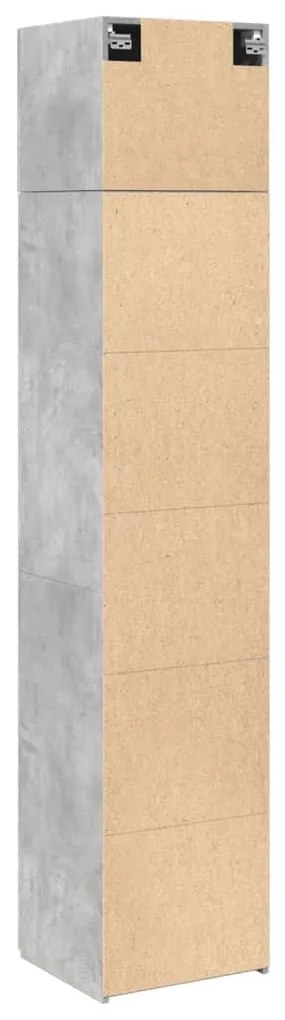 betonszürke szerelt fa vékony tárolószekrény 45 x 42,5 x 225 cm