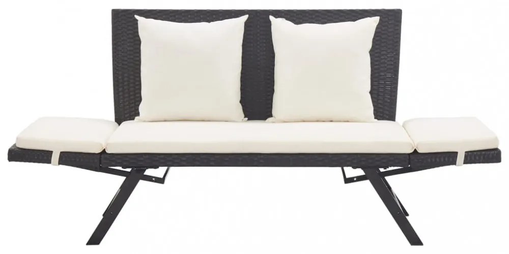 fekete polyrattan kerti pad párnákkal 176 cm