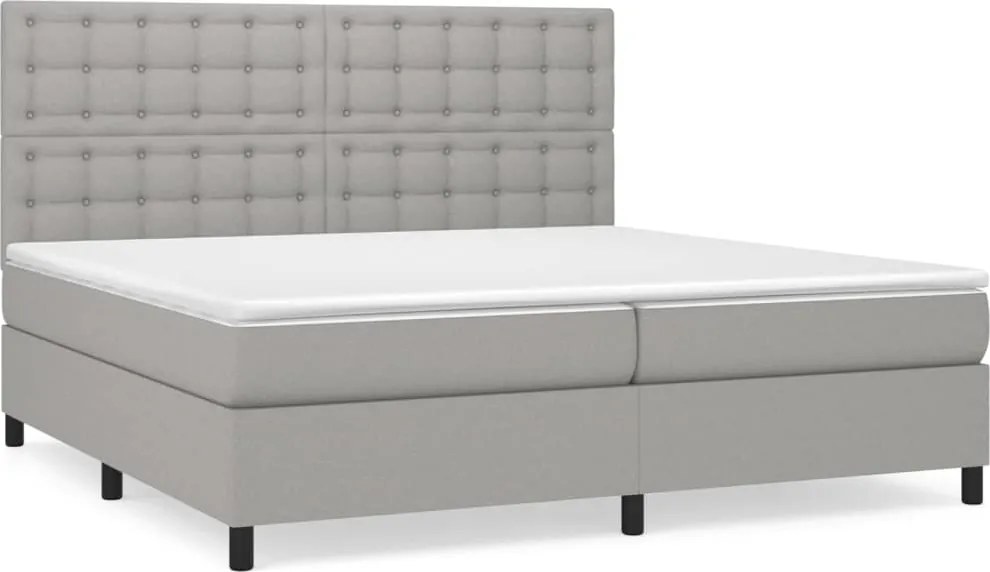 vidaXL világosszürke szövet rugós ágy matraccal 200 x 200 cm