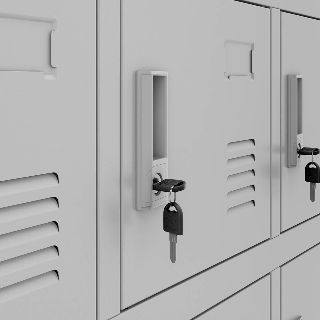 18 rekeszes öltözőszekrény talapzattal KAROL, 900 x 1850 x 400 mm, szürke