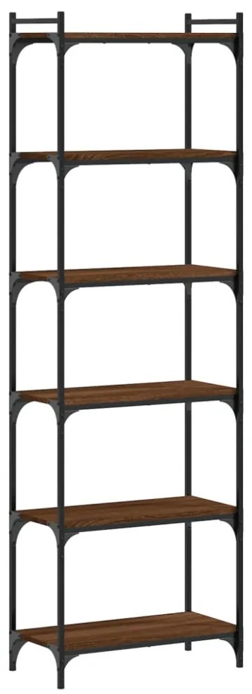6 szintes barna tölgy színű szerelt fa könyvespolc 60x30x188 cm