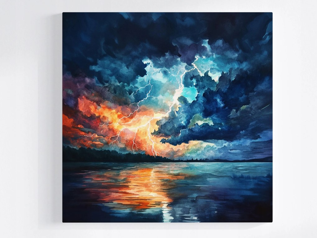 Vászonkép Canvas Tájkép Tó Folyó Víz Ég Vihar Villám 40x40