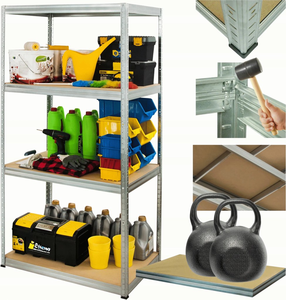 Helios horganyzott fém tároló állvány 180x90x40cm 4Px275kg