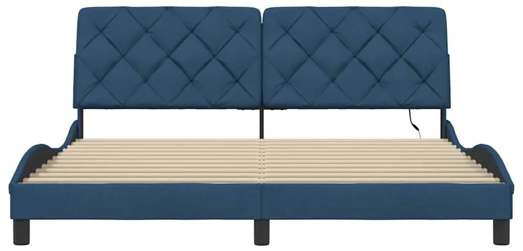 kék szövet ágykeret LED-es matrac nélkül 180 x 200 cm