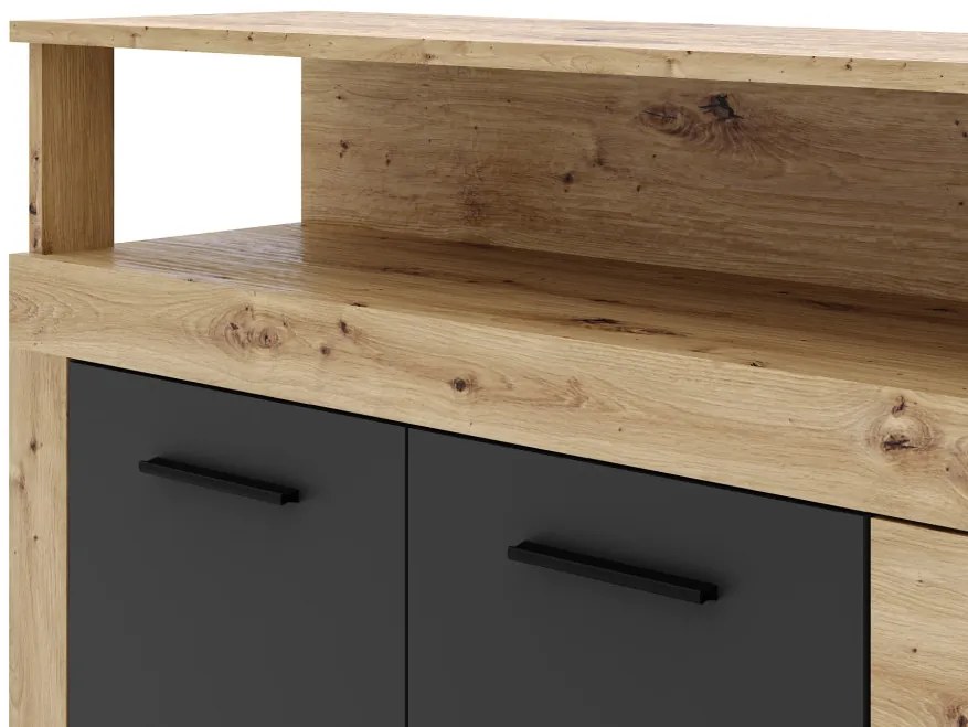 Komód 4 ajtóval és 4 fiókkal Artisan tölgy / fekete színkombinációban – XXL LUNA