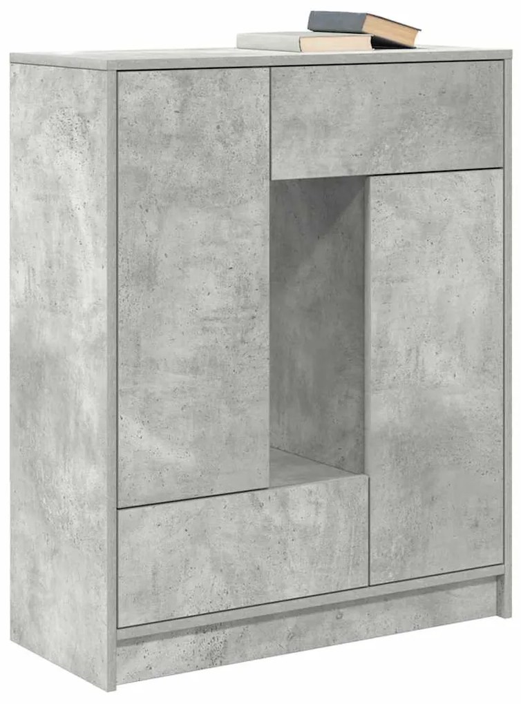 betonszürke komód fiókokkal és ajtókkal 73x31x90 cm