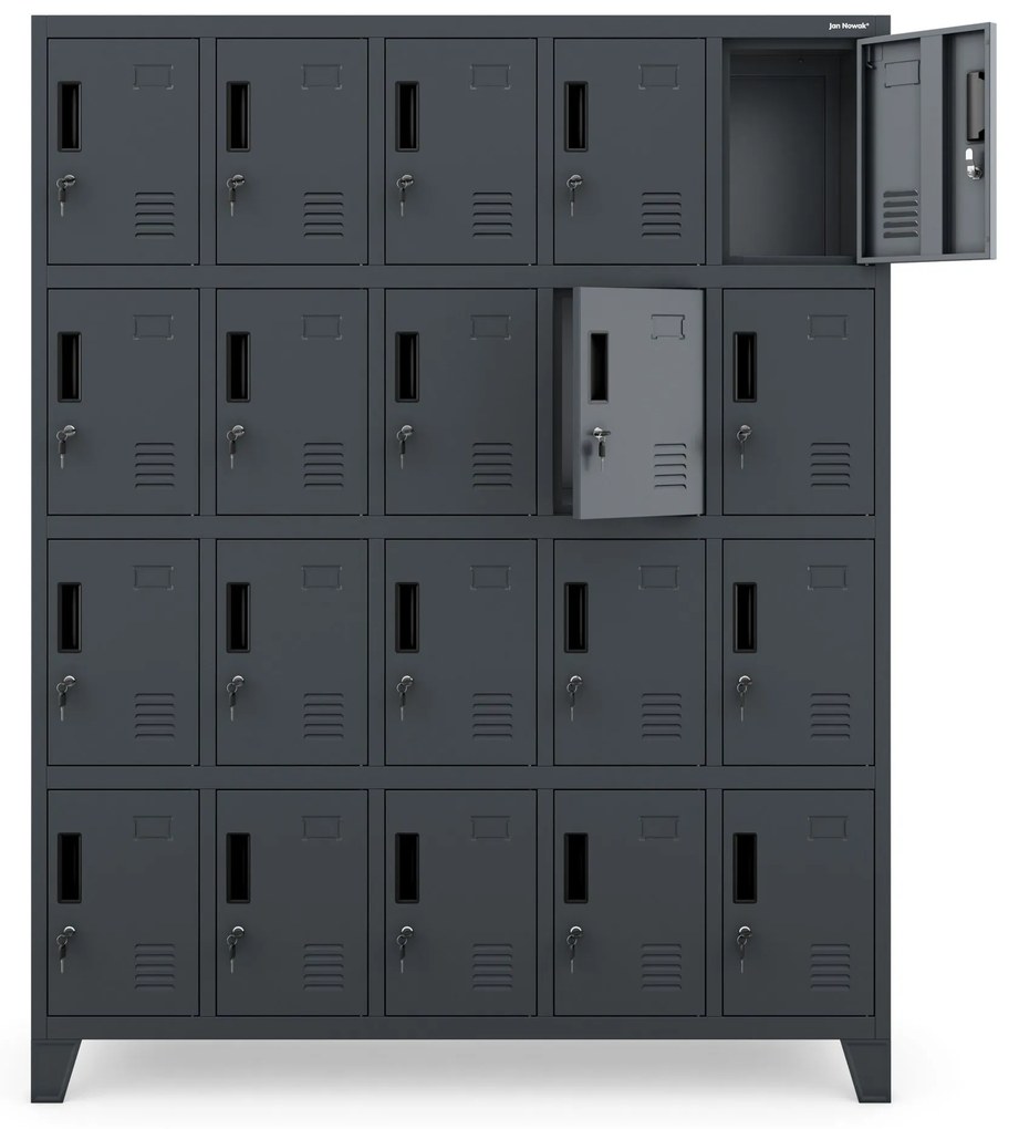 Fémszekrény, 20 rekeszes ROBERT, 1360 x 1720 x 450 mm, antracit színű