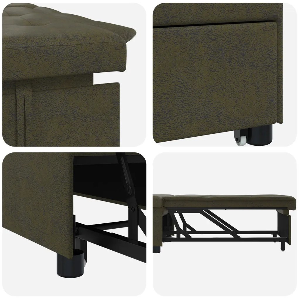 Sofa Bed 3-az-1 Kihúzható dizájn Sötétszürke Műsuede bőr
