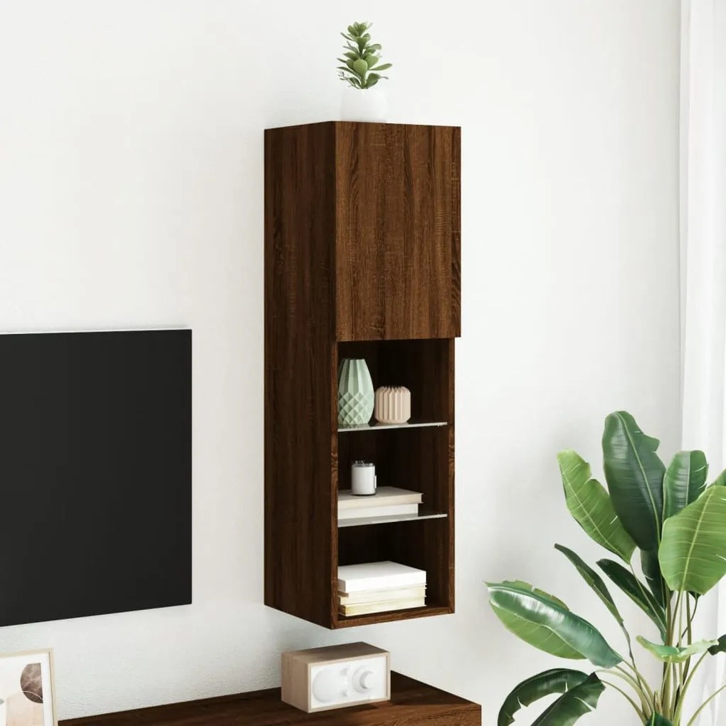 barna tölgyszínű TV-szekrény LED-lámpákkal 30,5 x 30 x 102 cm